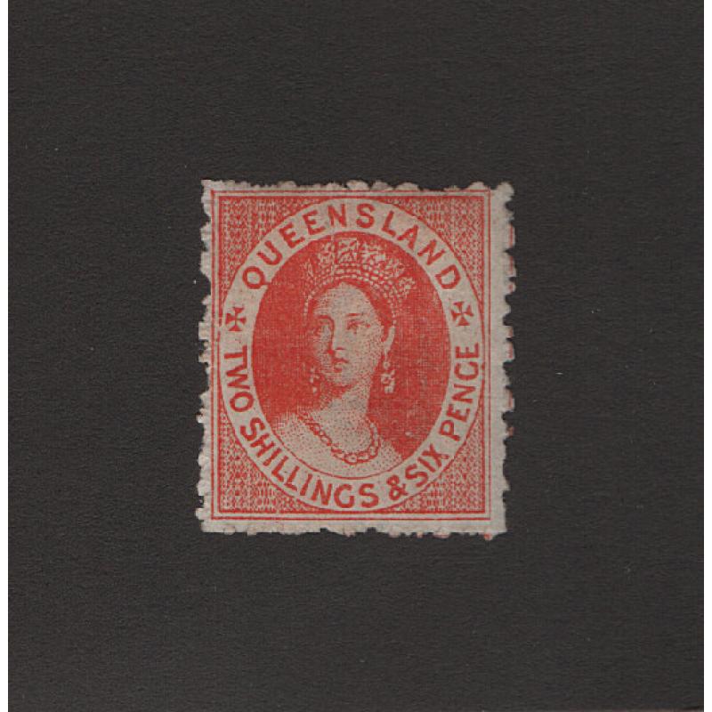 (LD1550) QUEENSLAND · 1880: mint 2/6d bright scarlet QV Chalon SG 122 · clean hinge remnants and roughly cut perfs · excellent colour and gum condition · c.v. £350 (2 images)