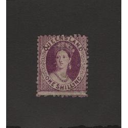 (LD1553) QUEENSLAND · 1876: MNG 1/- purple QV Chalon perf.12 SG 109 with extra row of horiz. perfs · a couple of tiny pin-holes so please view both largest images