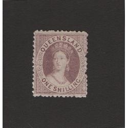 (LD1555) QUEENSLAND · 1874: fine mint 1/- mauve QV Chalon (small wmk · perf.13) SG 73 · top example · c.v. £400 (2 images)