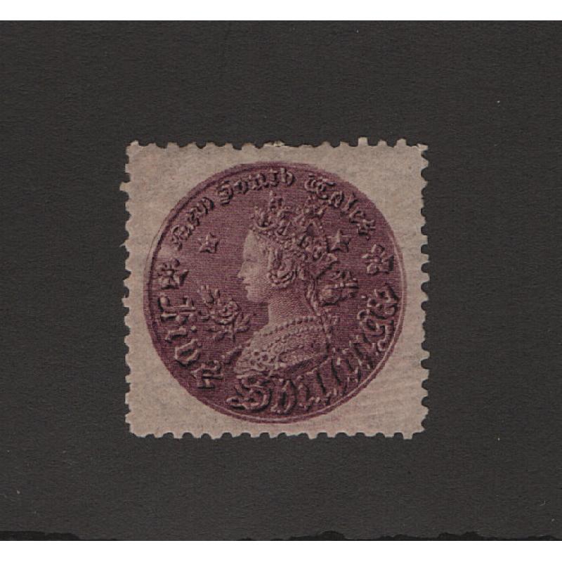 (LD1561) NEW SOUTH WALES · 1897: MH 5/- reddish-purple QV "Coin" perf.11 · useful example · c.v. £60 (2 images)