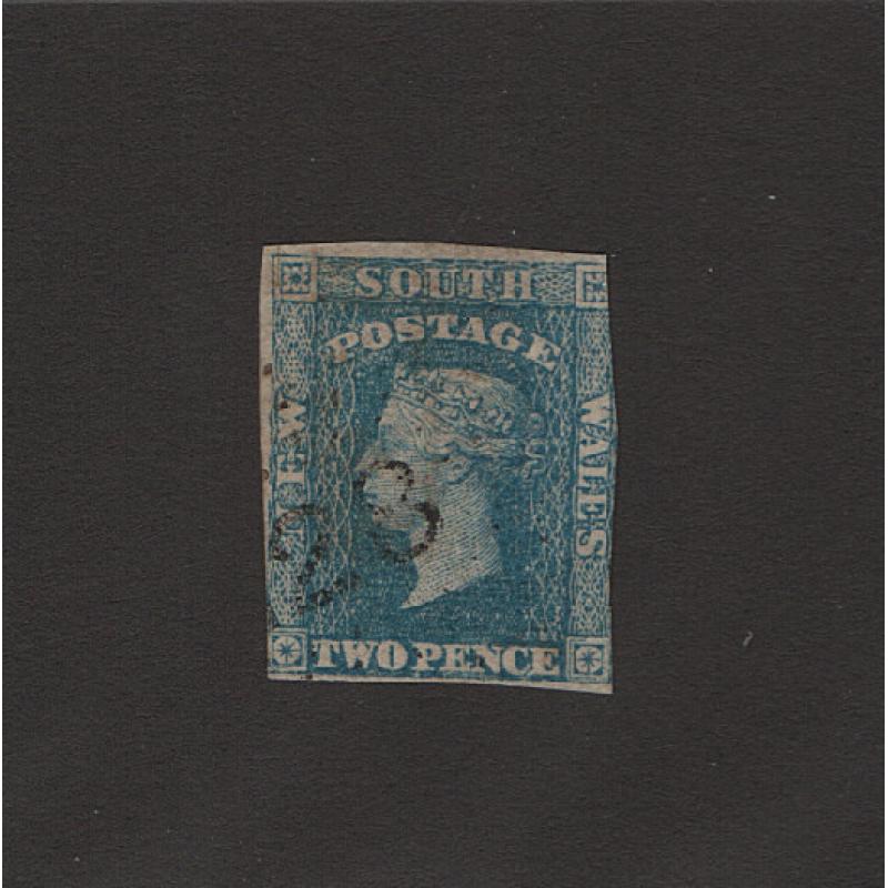 (LD1565) NEW SOUTH WALES · 1859: lightly used imperf lithographed 2d pale blue QV SG 118 · accompanied by RPSL Certificate (1947) · c.v. £950 (3 images)