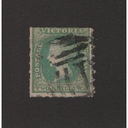 (LD1576) VICTORIA · 1857: used 2/- dull bluish-green on pale yellow QV "Woodblock"  SG 56 · please see full description on accompanying Ceremuga certificate · c.v. £1000 (3 images)