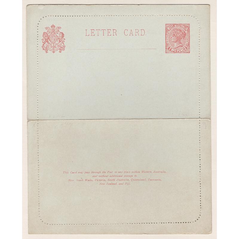 (LD1579) WESTERN AUSTRALIA · 1902: unused 2d brown-red QV lettercard Pope LC2 · some minor peripheral wear but overall condition is excellent inside and out  · c.v. AU$400 (2 images)