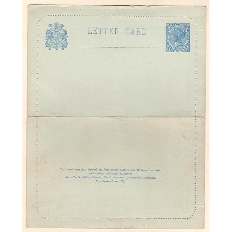 (LD1580) WESTERN AUSTRALIA · 1905: unused 2d ultramarine QV lettercard Pope LC4 · any imperfections are quite minor · c.v. AU$100 (2 images)