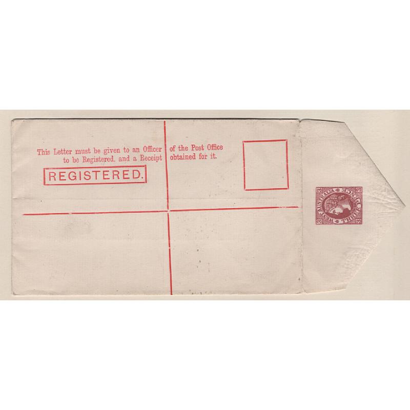 (LD1582) WESTERN AUSTRALIA · 1902: unused 3d red brown Registered Envelope (text in red) Pope RE1 in excellent condition front & back · c.v. AU$100