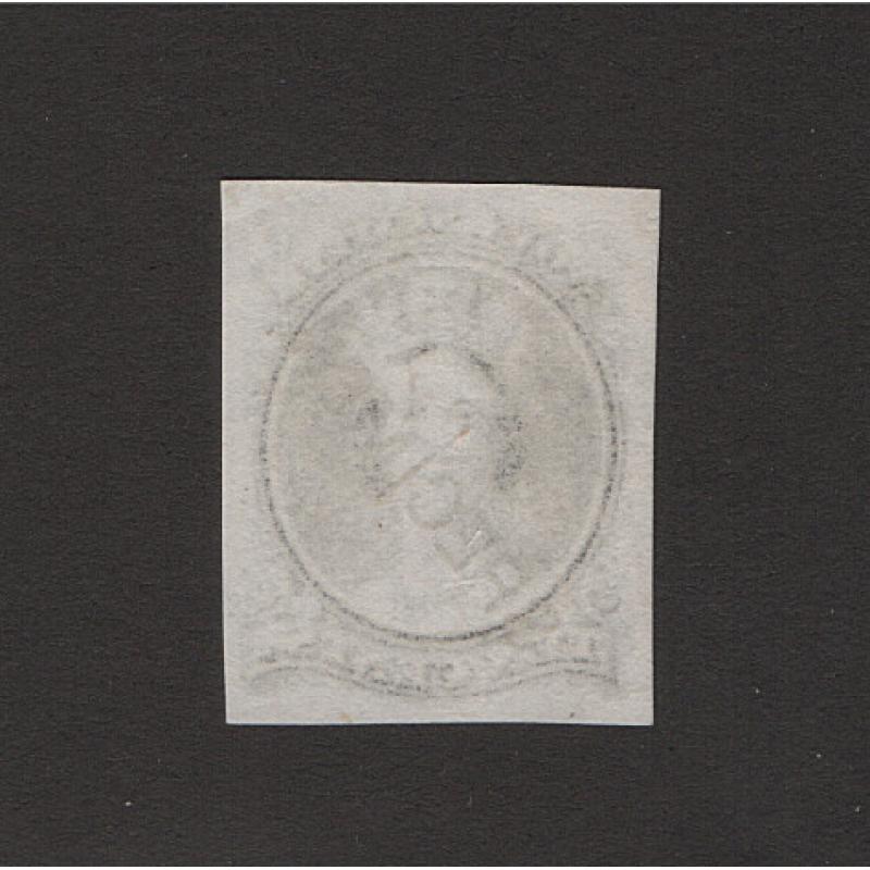 (LD1586) NOVA SCOTIA · 1860s: single 10c QV in black from a Plate Proof printed on India paper · very light (faded?) SPECIMEN o/print (2 images)