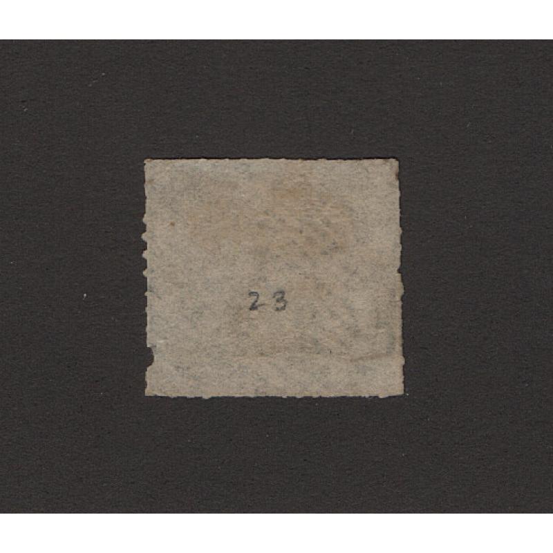 (LD1614) WESTERN AUSTRALIA · 1857: used rouletted 6d grey-black "Hillman" Swan SG 23 · 3 good margins with a small piece of the right margin absent · c.v. £1400 (2 images)