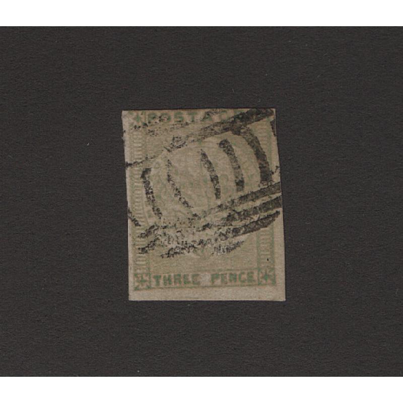 (LD1622) NEW SOUTH WALES · 1850: used 3d olive-green Sydney View SG 42 with 3 ample margins · c.v. £350 (2 images)