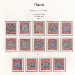 (LD1657L) VICTORIA · 1890/94: complete first issue of P/Dues printed in dull blue & brown-lake SG D1/10 plus the later print in different shades SG D1a/4a · total c.v. £695 · see full description (2 images)