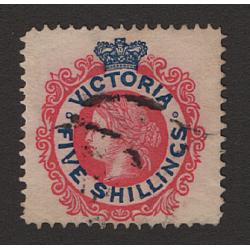 (LD1669) VICTORIA · 1901: used 5/-plae red & deep blue QV (without 'POSTAGE') SG 383 · natural light paper wrinkle at LR · overall excellent condition · £85 (2 images)