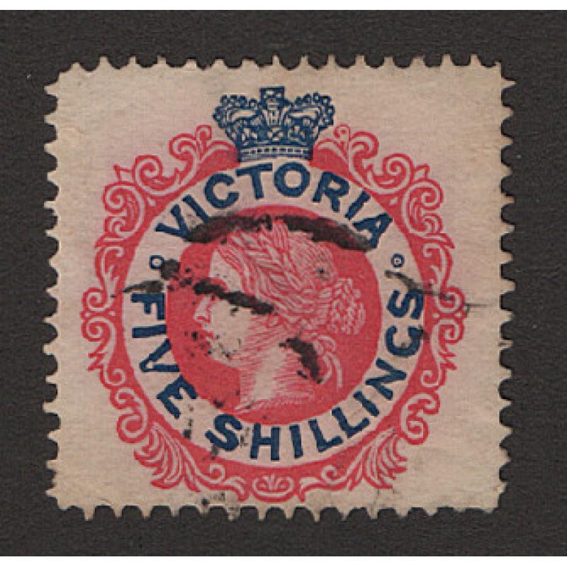 (LD1669) VICTORIA · 1901: used 5/-plae red & deep blue QV (without 'POSTAGE') SG 383 · natural light paper wrinkle at LR · overall excellent condition · £85 (2 images)