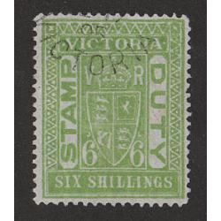 (LD1677) VICTORIA · 1891: postally VFU 6/- apple green S/Duty perf.12½ SG 271a · very fine condition · c.v. £45 (2 images)