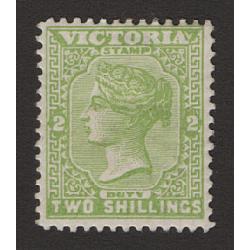 (LD1679) VICTORIA · 1895: mint 2/- apple green QV (incl STAMP DUTY) SG 304 · some gum disturbance so please view the largest images · fresh appearance · c.v. £35 (2 images)