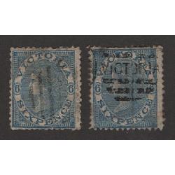 (LD1684) VICTORIA · 1869: used 6d blue QV Laureates with THREE PENCE and FOUR PENCE wmks SG 165/166 · some minor imperfections so please view both largest images · total c.v. £100 (2 images)