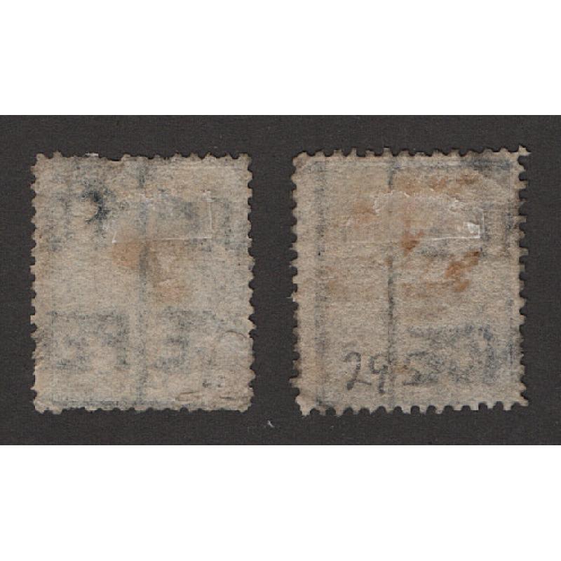 (LD1684) VICTORIA · 1869: used 6d blue QV Laureates with THREE PENCE and FOUR PENCE wmks SG 165/166 · some minor imperfections so please view both largest images · total c.v. £100 (2 images)