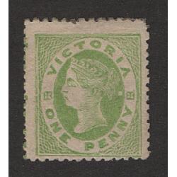 (LD1686) VICTORIA · 1864: mint 1d apple green QV S/face (single line '1' wmk) SG 104b · perf at top with tiny gum thin o/wise condition is excellent · c.v. £150 (2 images)