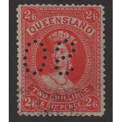 (LD1689) QUEENSLAND · 1905: FU 2/6d vermilion (aniline) QV Chalon perf.12½ with reversed 'OS' puncture BW Q52Bb · fine condition · c.v. AU$175 (2 images)