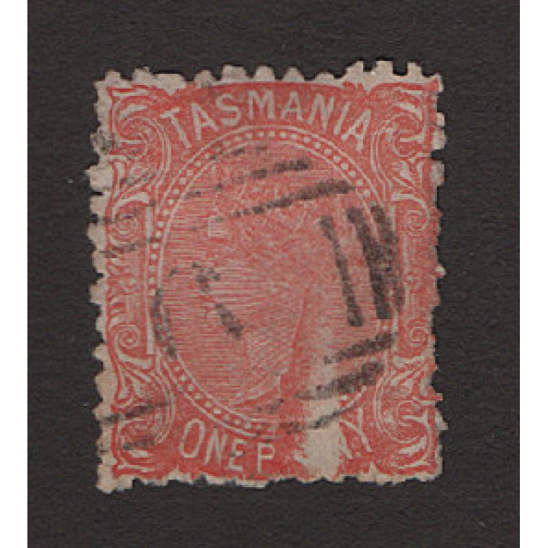 (LD1690) TASMANIA · 1889: lightly used 1d dull red QV S/face perf.11½ SG 160b with sideways TAS watermark showing the WEDGE FLAW · condition as per largest image · c.v. £55