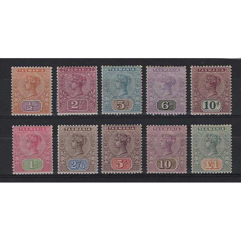 (LD1691) TASMANIA · 1892/99: complete mint set of the QV Key Plate issue SG 216/225 · gum condition varies a little · £1 value in nice condition · c.v. £800 (2 images)