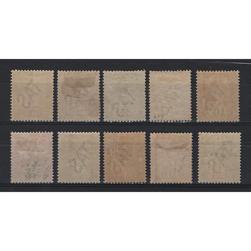 (LD1691) TASMANIA · 1892/99: complete mint set of the QV Key Plate issue SG 216/225 · gum condition varies a little · £1 value in nice condition · c.v. £800 (2 images)