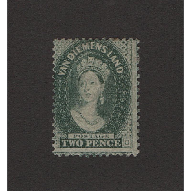 (LD1696) TASMANIA · 1864/68: mint 2d slate-green QV Chalon perf.12½ SG 84 · most of original gum · nice colour · c.v. £700 (2 images)