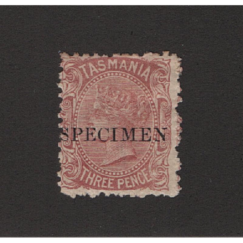 (LD1697) TASMANIA · 1889: 3d red-brown QV S/face optd SPECIMEN SG 161s · with gum  · clean hinge remnant (2 images)