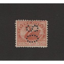 (LD1700) WESTERN AUSTRALIA · 1905: VFU 4d pale chestnut Swan (Crown/A wmk · perf.11 perf 'OS' BW W39Bb · c.v. AU$400 (2 images)