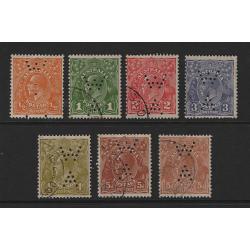 (LD1701) WESTERN AUSTRALIA · mint ½ orange KGV defin  and FU from 1d to 5d · all different and bearing the WA official perfin · fine condition throughout · 7 stamps (2 images)