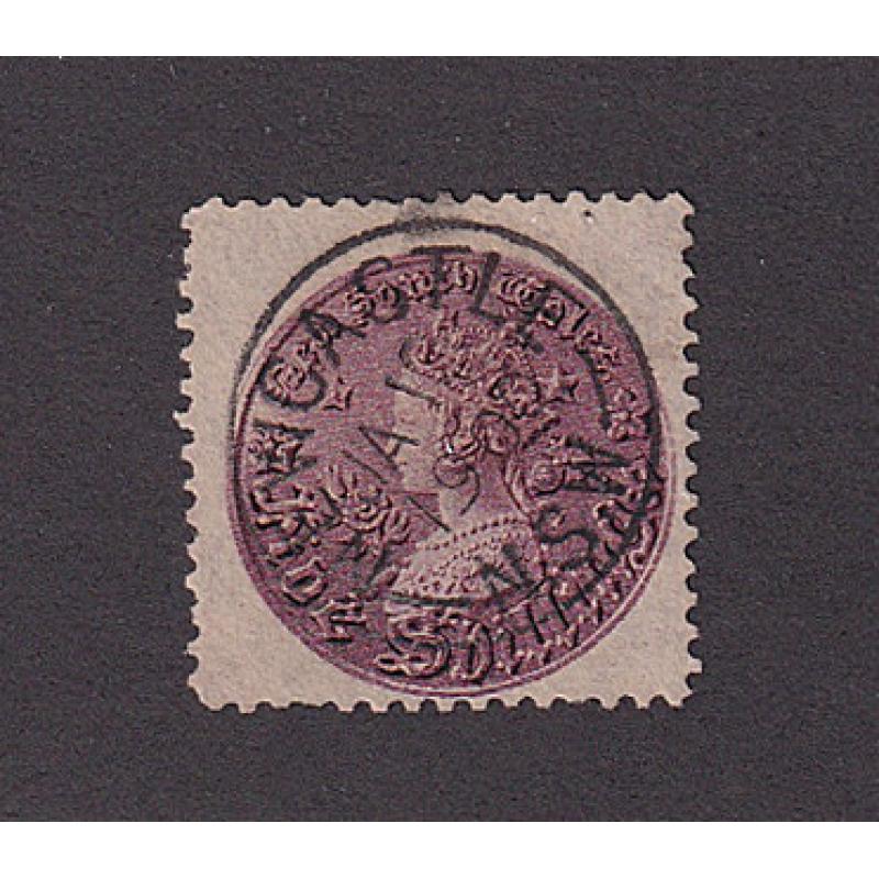 (LD1705) NEW SOUTH WALES · 1897/99: re-issue of 5/- reddish purple QV "Coin" perf.11 SG 297c socked-on-the-nose at Newcastle · $5 STARTER!! (2 images)