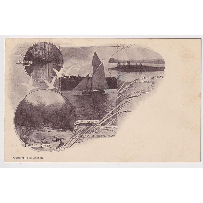 (ME1005) TASMANIA · c.1904: unused undivided back card printed by The Examiner with four SCENES NEAR LAUNCESTON · some light soiling and a corner crease at UL o/wise in VG to excellent condition