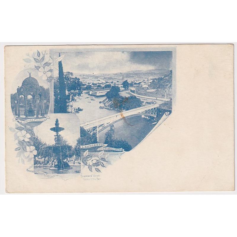 (ME1009) TASMANIA · c.1904: unused undivided back card printed by The Examiner with views of LAUNCESTON · small stain in centre (see largest image) o/wise in an excellent condition