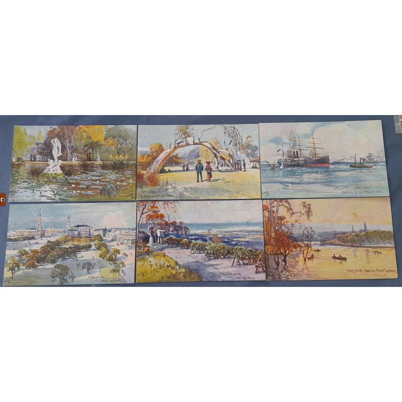 (ME1011) SOUTH AUSTRALIA · GREAT BRITAIN  c.1910: set of 6x ADELAIDE  "Oilette"series cards by R. Tuck illustrated by A.H. Fullwood · one card has been used · all are in excellent to fine condition (6)