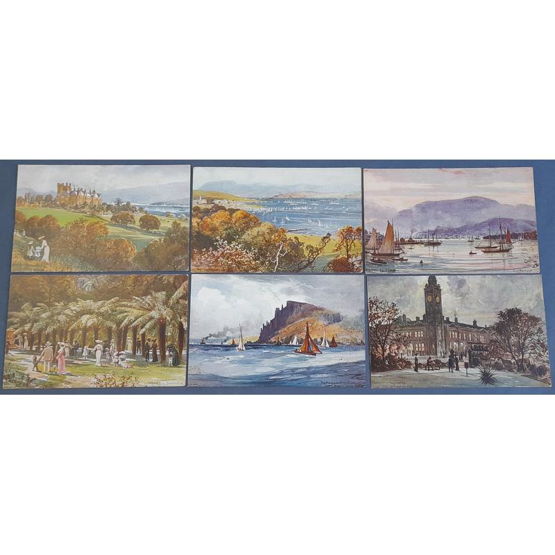 (ME1017) TASMANIA · GREAT BRITAIN  c.1910: set of 6x HOBART views · "Oilette"series cards by R. Tuck illustrated by A.H. Fullwood · all cards unused and in excellent to fine condition (6)