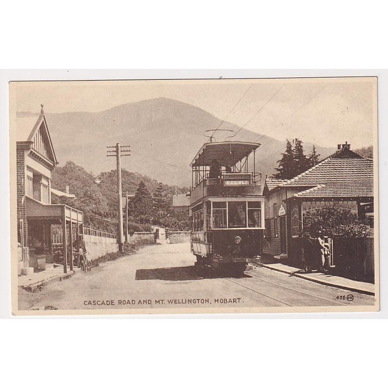 (ME1029) TASMANIA · 1920s: unused card by Valentine with a view of the TRAM TERMINUS on CASCADE ROAD SOUTH HOBART · fine condition · a scarce card in my experience