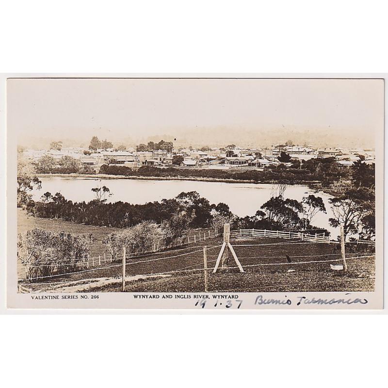 (ME1033) TASMANIA · 1930s: real photo card by Valentine (No.266) w/view WYNYARD AND INGLIS RIVER · unused though dated on front · excellent to fine condition · I have not seen another example of this card