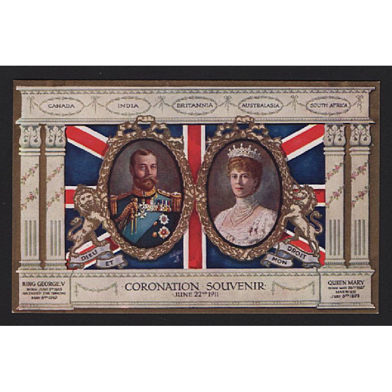 (ME1500) GREAT BRITAIN · 1911: "Oilette" card by R. Tuck from the CORONATION series featuring portraits of KGV & Queen Mary · message & stamp on verso but not postally used