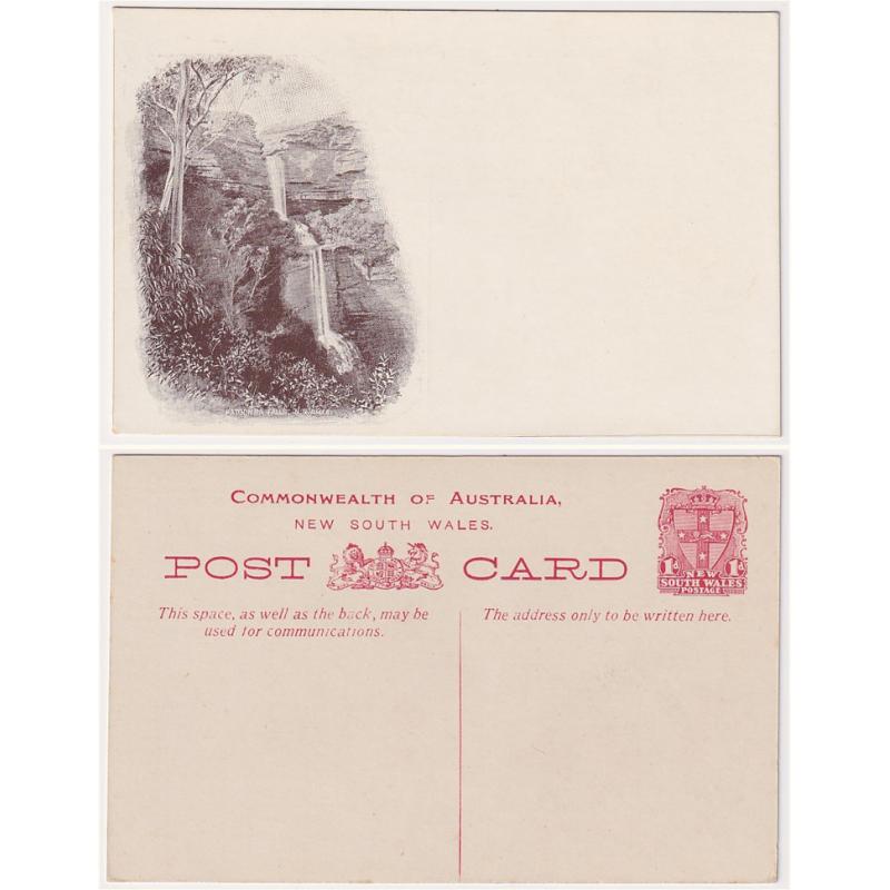 (MK1427) NEW SOUTH WALES · 1907: unused 1d red Shield postal card with 'postcard' view of Katoomba Falls on verso H&G #30a in F to VF condition