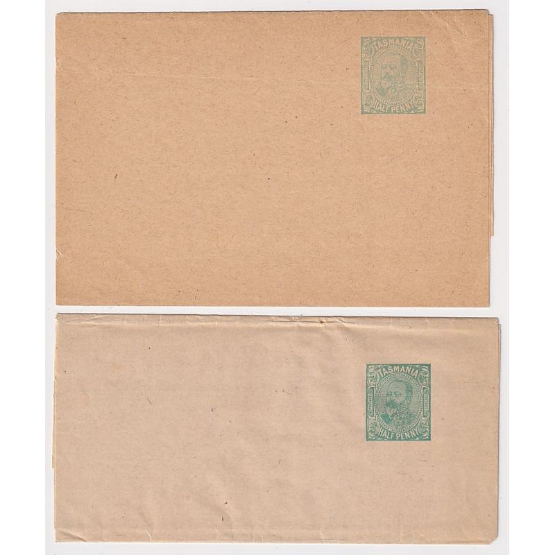 (MK1428) TASMANIA · 1906: unused ½d green KEVII wrappers in both sizes G&S W1.1/1.2 · condition as per largest image (2)