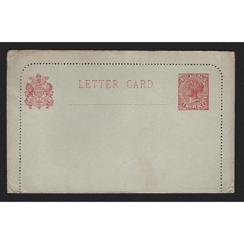 (MK15019) WESTERN AUSTRALIA · 1902: unused 2d brown-red QV Letter Card Pope LC 2 · panels stuck together · some minor peripheral wear (including some light dicolouration) so please view both largest images · c.v. AU$400 (2 images)