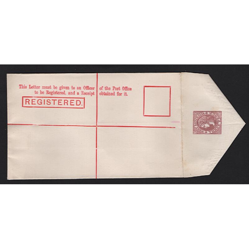 (MK15020) WESTERN AUSTRALIA · 1902: unused 3d red-brown QV registered letter envelope with text in red Pope RE 1 · 147x88mm · fine conditon · c.v. AU$100 (2 images)