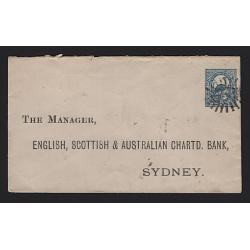 (MK15022) NEW SOUTH WALES · 1891: used stamped-to-order envelope addressed to ENGLISH, SCOTTISH & AUSTRALIAN CHARTD. BANK, SYDNEY H&G KB4 · KANGAROO VALLEY and MOSS VALE b/stamps · excellent condition