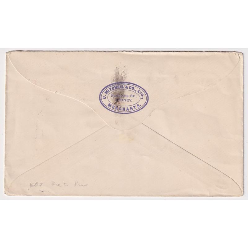 (MK15024) NEW SOUTH WALES · 1901: used stamped-to-order envelope used by D. Mitchell & Co. Ltd. with 1d rose Shield indicium H&G KB7 · quite exhibitable condition