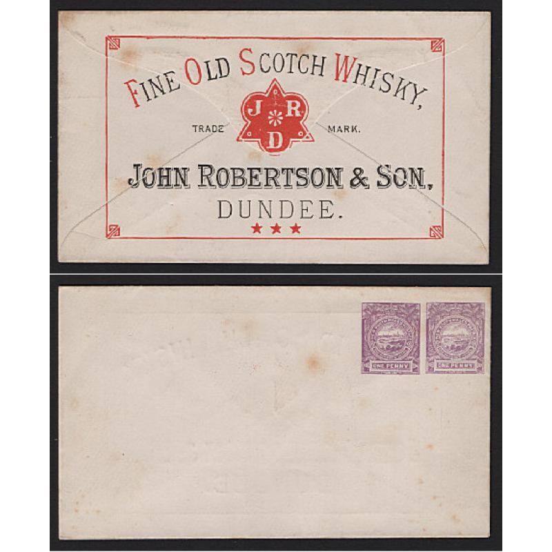 (MK15028) NEW SOUTH WALES · 1888: unused 1d + 1d "doubleton" envelope H&G KB5 advertising John Robertson & Son's Scotch Whisky · some "spots of age" so please view the largest image