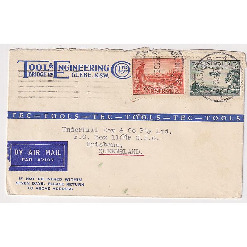 (MM10022) AUSTRALIA · 1934: advertising envelope used by TOOL & ENGINEERING LTD NSW · mailed at Sydney and forwarded to Brisbane by air mail · excellent to fine condition