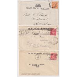 (MM1638) TASMANIA · 1916/33: six small OHMS covers each bearing a different letter-rate KGV defin perf 'T' · overall excellent condition (2 images)