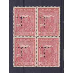 (MM1643) TASMANIA · 1905: MNH block of 4x 1d rose-red Pictorials (inverted Crown/A wmk · perf 12.4) SG 250 perf 'T' (8x8 holes) · some minuscule gum disturbances o/wise in fine condition (2 images)