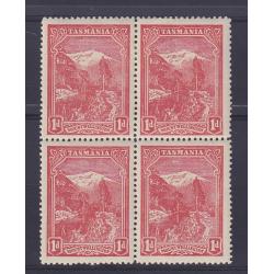 (MM1646) TASMANIA · 1907: M/MNH block of 4x 1d rose-red Pictorial (Crown/A wmk · perf.12.4) SG 250e · one toned perf tip o/wise in fine condition ..... see both large images · total c.v. £104 (2 images)