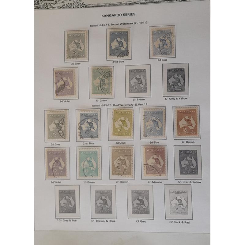 (PB1045A) AUSTRALIA · 1913/65: binder with 7 Seas pages housing a still promising remaindered collection of MNH/M/U oddments and sets from the period · noted some good "pickings" (see description) · condition a little mixed (8 sample images)