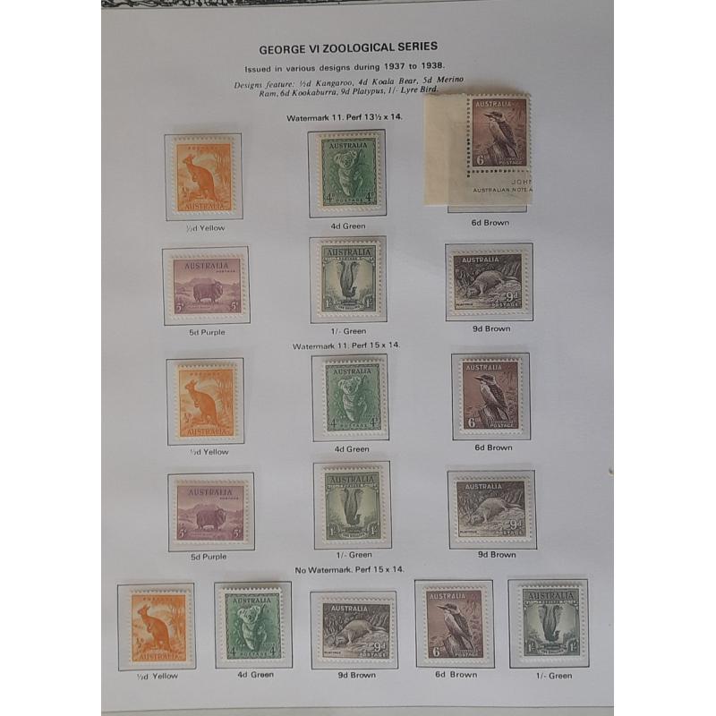 (PB1045A) AUSTRALIA · 1913/65: binder with 7 Seas pages housing a still promising remaindered collection of MNH/M/U oddments and sets from the period · noted some good "pickings" (see description) · condition a little mixed (8 sample images)