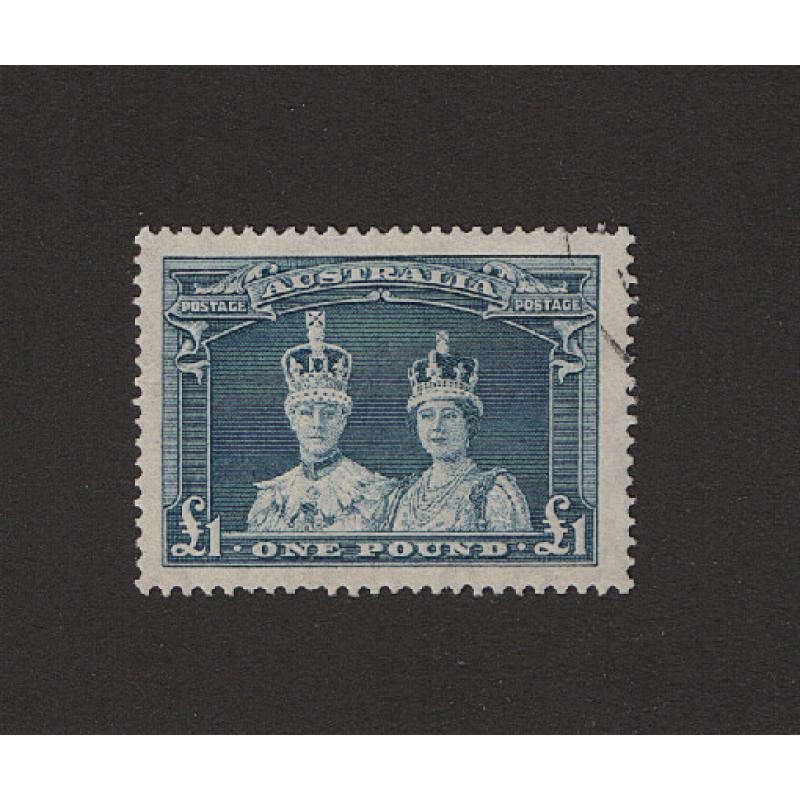 (PB1540) AUSTRALIA · 1938: VFU £1 bluish slate Robes on thick paper SG 178 · fine condition front and back · c.v. £35